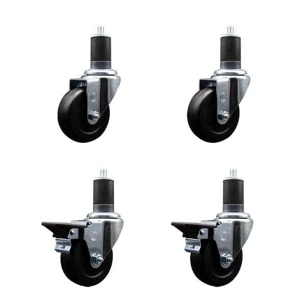 Service Caster 3.5'' Soft Rubber Wheel Swivel 1-5/8'' Expanding Stem Caster Set 2 Brakes, 4PK SCC-EX20S3514-SRS-2-PLB-2-158 - main